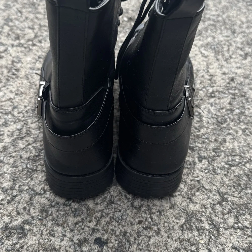 Olivia & Kate Leanna-13L Women's Black Combat Boots Size 10 Faux Leather Lace Up - Picture 5 of 9